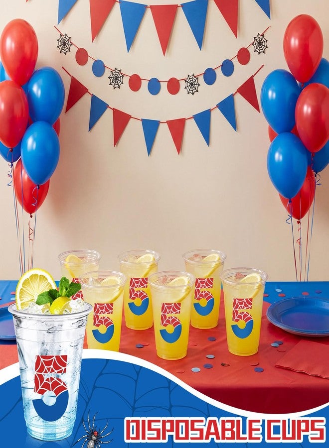 Uiifan 50 Pcs Spider 5th Birthday Party Supplies 12 oz Spider Disposable Plastic Cups Hero Birthday Party Favors Fifth 5 Years Anniversary Decoration for Hot Cold Drinking Juice Ice Friends - Image 5