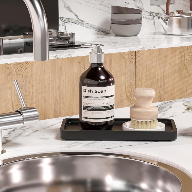 Weenson Small Bathroom Vanity Tray for Countertop Makeup Perfume Jewelry Decor Candle Keys, Small Black Kitchen Tray for Soap Dispenser Spice Bamboo Toilet Tray 7.9" L x 4" W x 0.79" H - Image 4