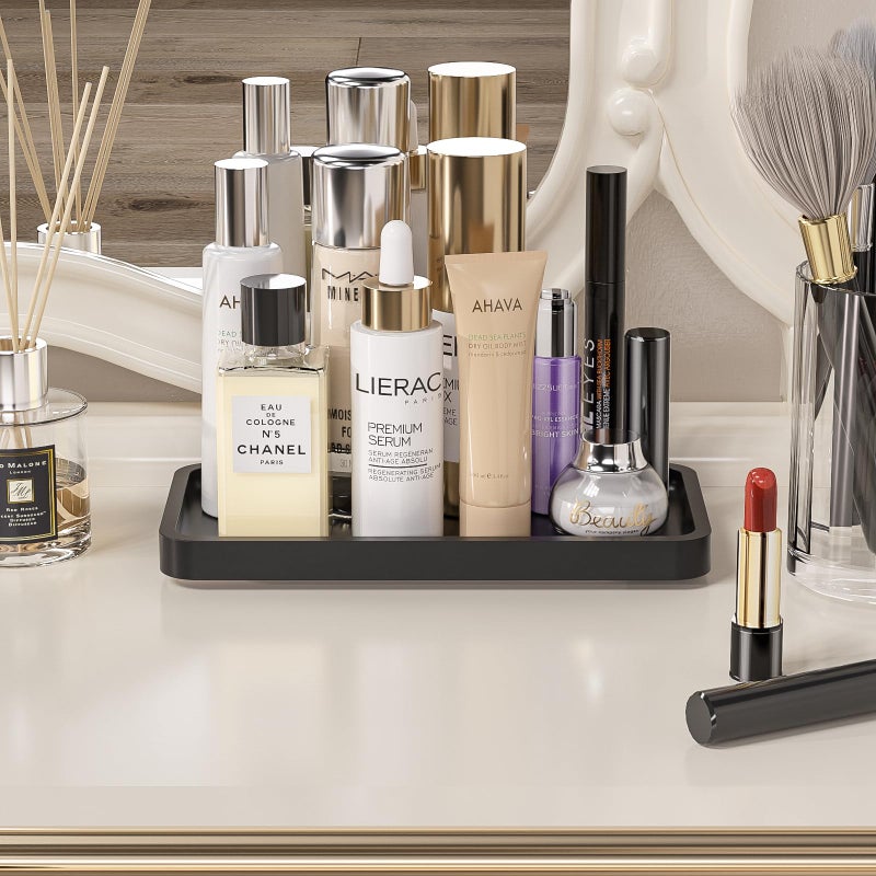 Weenson Small Bathroom Vanity Tray for Countertop Makeup Perfume Jewelry Decor Candle Keys, Small Black Kitchen Tray for Soap Dispenser Spice Bamboo Toilet Tray 7.9" L x 4" W x 0.79" H - Image 3