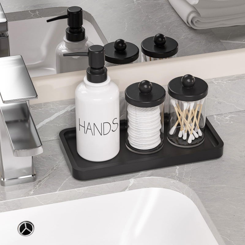 Weenson Small Bathroom Vanity Tray for Countertop Makeup Perfume Jewelry Decor Candle Keys, Small Black Kitchen Tray for Soap Dispenser Spice Bamboo Toilet Tray 7.9" L x 4" W x 0.79" H - Image 2