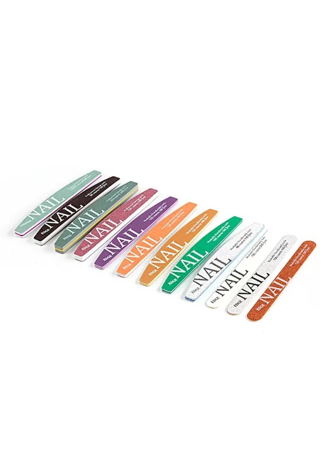 12-Piece Professional Nail File Set – Washable & Durable, Multi-Grit Buffer for Shaping & Polishing