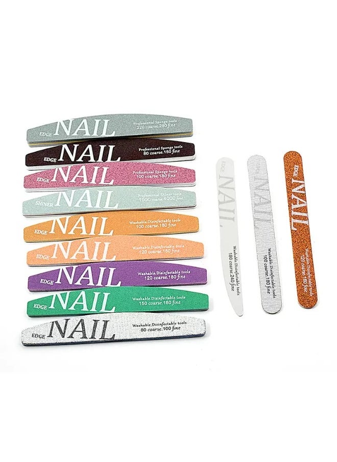 12-Piece Professional Nail File Set – Washable & Durable, Multi-Grit Buffer for Shaping & Polishing