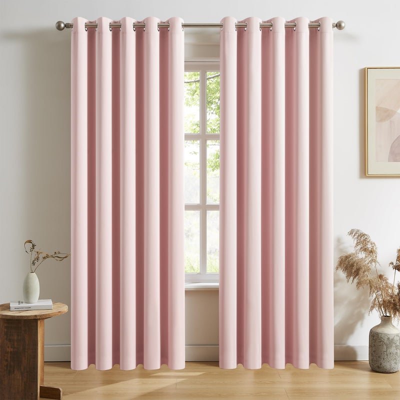 DUALIFE Blackout Curtains Baby Pink 90 Inch Length - Bedroom Black Out Drapery Room Darkening Curtains for Nursery Thermal Insulated Grommet Curtain Panel Pair 60 x 90 Inches Long  2 Panels - Image 1