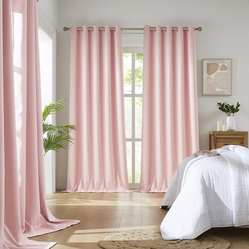 DUALIFE Blackout Curtains Baby Pink 90 Inch Length - Bedroom Black Out Drapery Room Darkening Curtains for Nursery Thermal Insulated Grommet Curtain Panel Pair 60 x 90 Inches Long  2 Panels - Image 2