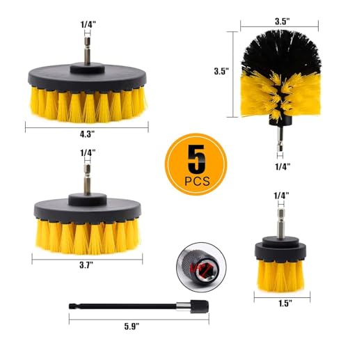 SWAMINE Power Drill Scrubber Brush Set, Multi-Function Drill Brush Attachment, 4 Type of Scrubber for Bathroom, Floor, Shower, Corner, Wheel Hub, Sink (Without Drill Machine) (Yellow) - Image 2