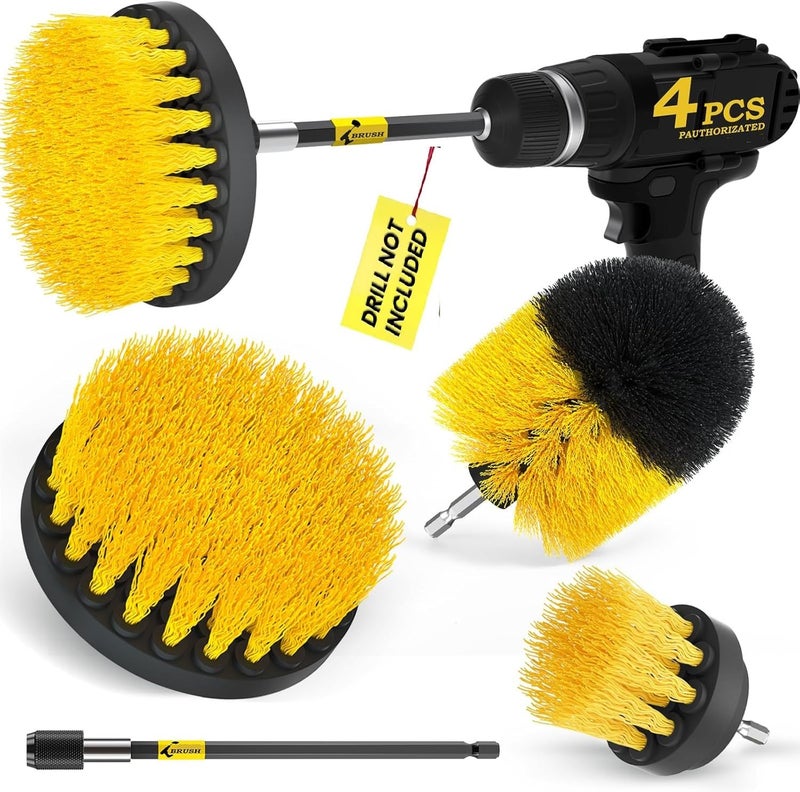SWAMINE Power Drill Scrubber Brush Set, Multi-Function Drill Brush Attachment, 4 Type of Scrubber for Bathroom, Floor, Shower, Corner, Wheel Hub, Sink (Without Drill Machine) (Yellow) - Image 1