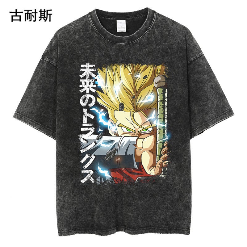 Retro Distressed Washed Short Sleeve Round Neck T-Shirt Men'S And Women'S Summer Street Cartoon Youth T-Shirt Top - Image 1
