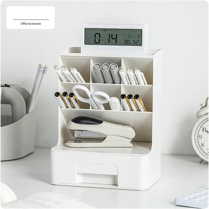 Mosquick Desk Organiser Stationary Organizers With Drawers,Versatile Pen Holder,Pen Stand,Desk Organiser,Office Table Accessories Pen Stand For Study Table Home,Office,School-1 Pc White - Plastic - Image 3