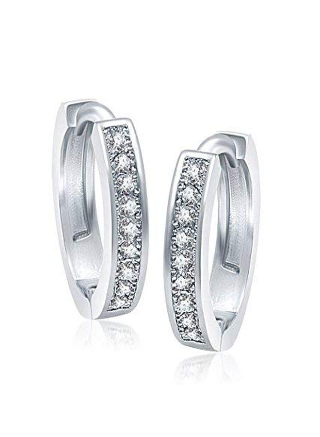 Eloish Sterling Silver CZ Studded Huggie Earrings - Image 2