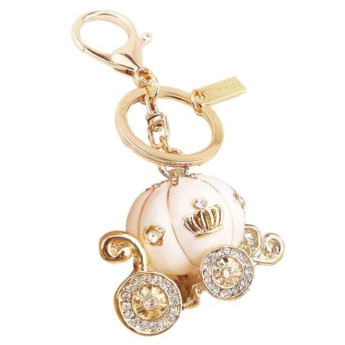 MONNEL Bling White Princess Pumpkin Carriage Crystal Lobster Claps Keychain MZ881-2 - Image 1