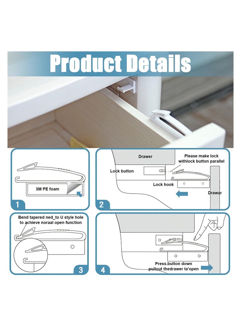 Luckam 8 Pcs Child Safety Cabinet Locks, Invisible Baby Proofing Toddlers Safety Locks with Strong Adhesive for Cabinet Cupboard and Other Furniture, No Drilling Required Easy Install (White) - Image 3
