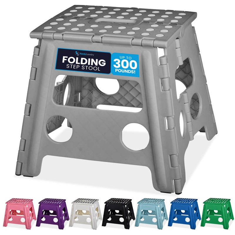 Handy Laundry Folding Lightweight Step Stool Sturdy Enough to Support Adults and Safe Enough for Kids Opens Easy with One Flip Great for Kitchen Bathroom or Bedroom Grey 13 inch