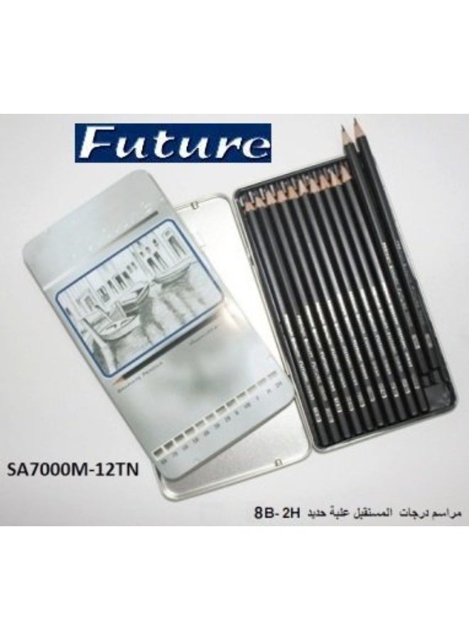 FUTURE - Drawing Pencils Set Tin Pack of 12 Pencils (8B - 2H)