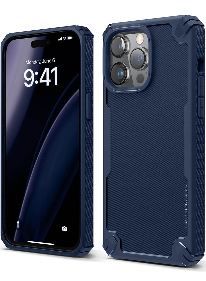 Elago Armor for iPhone 14 Pro Max Case Cover Military Grade with Carbon Fiber Pattern - Jean Indigo  - Image 1