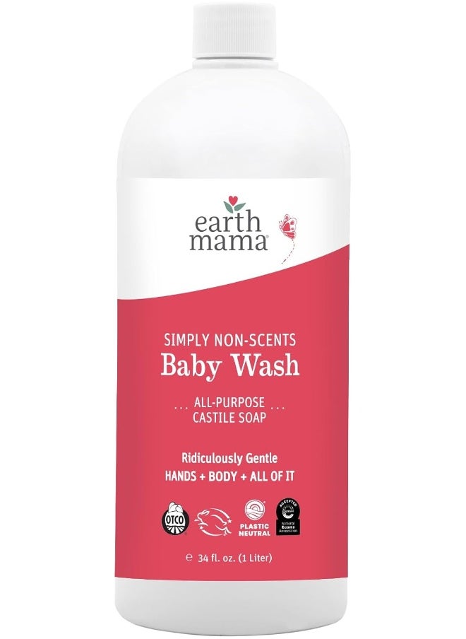 Earth Mama Earth Mama Simply Non-Scents Baby Wash Gentle Castile Soap for Sensitive Skin, 34-Fluid Ounce  - Image 1