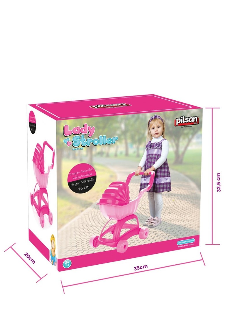 Pilsan - Lady Stroller - Pink | Easy Assembly, Child-Safe, Stylish & comfortable Toy Stroller - Image 1