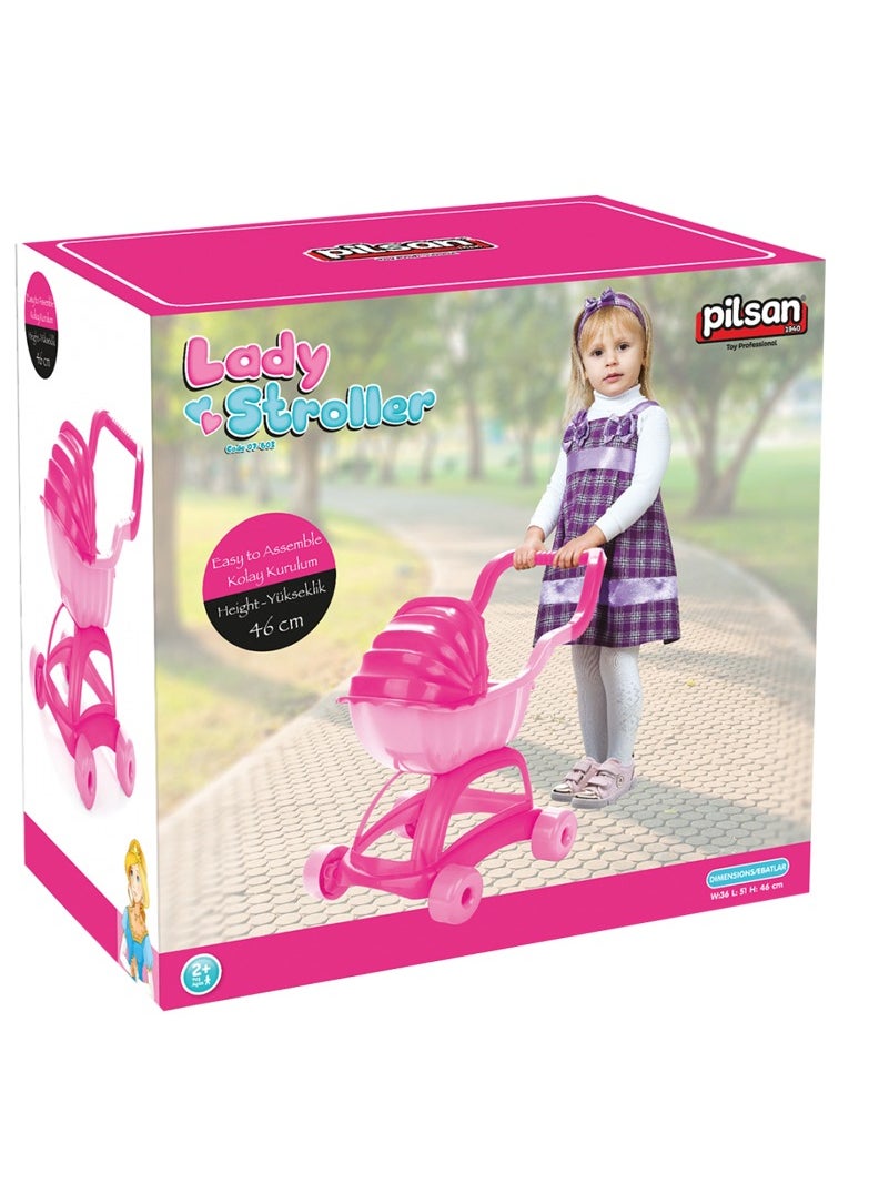 Pilsan - Lady Stroller - Pink | Easy Assembly, Child-Safe, Stylish & comfortable Toy Stroller - Image 1