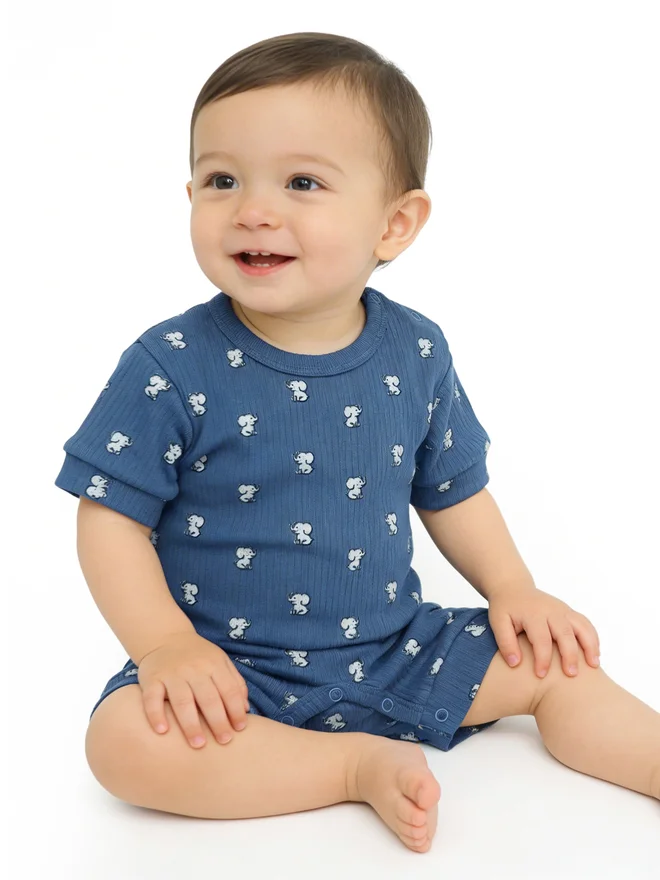 بابيز_بيسك Babies Basic Premium Ribbed Cotton Short Sleeves Printed Romper