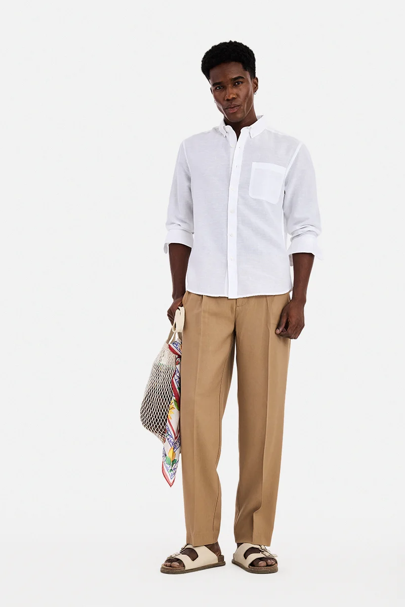 SNITCH Brown Textured Regular Fit Trousers