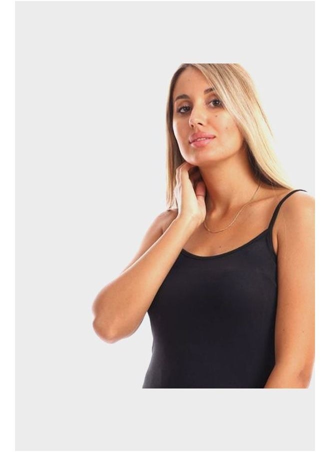 IZOR - Spaghetti Sleeves Solid Short Sleepshirt - Black - Image 1
