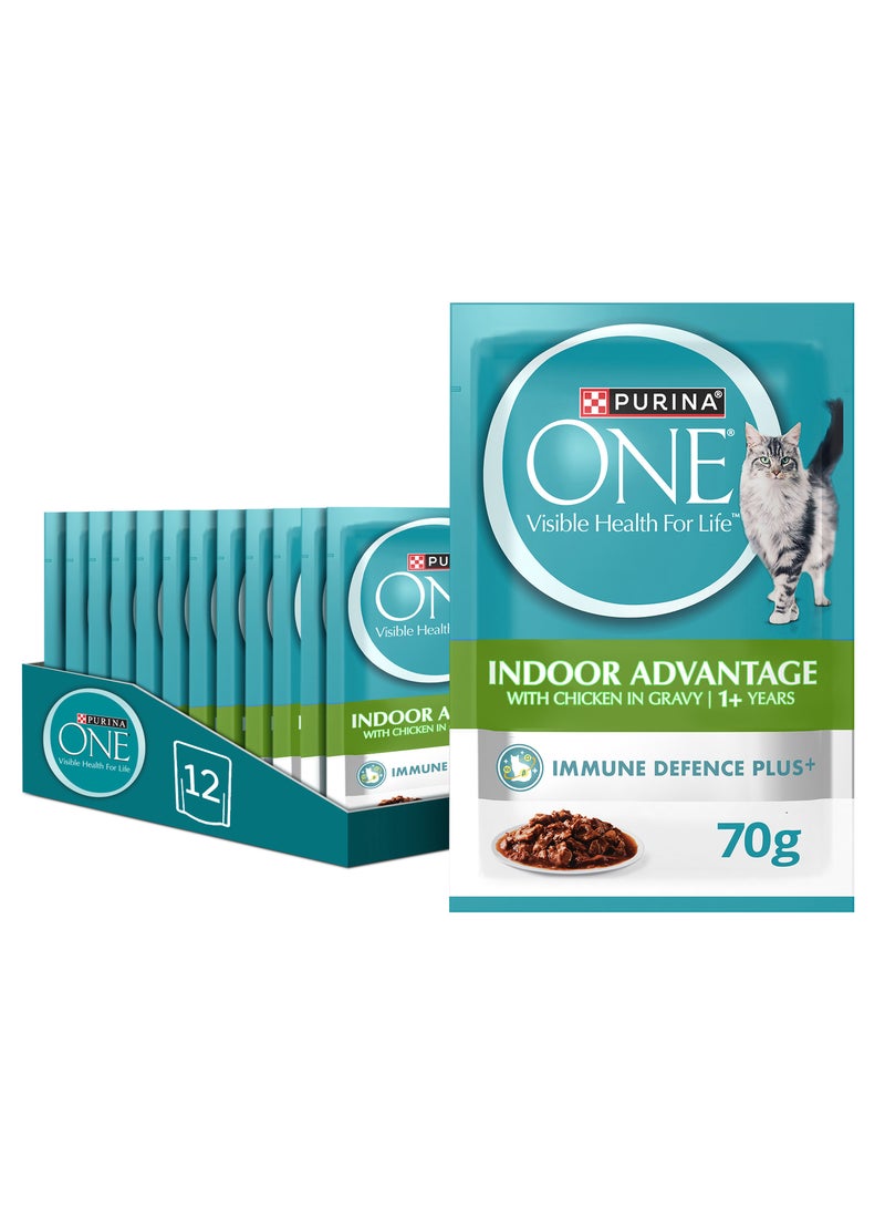 Purina ONE Indoor Advantage with Chicken Wet Cat Food 12 x 70g - Image 1