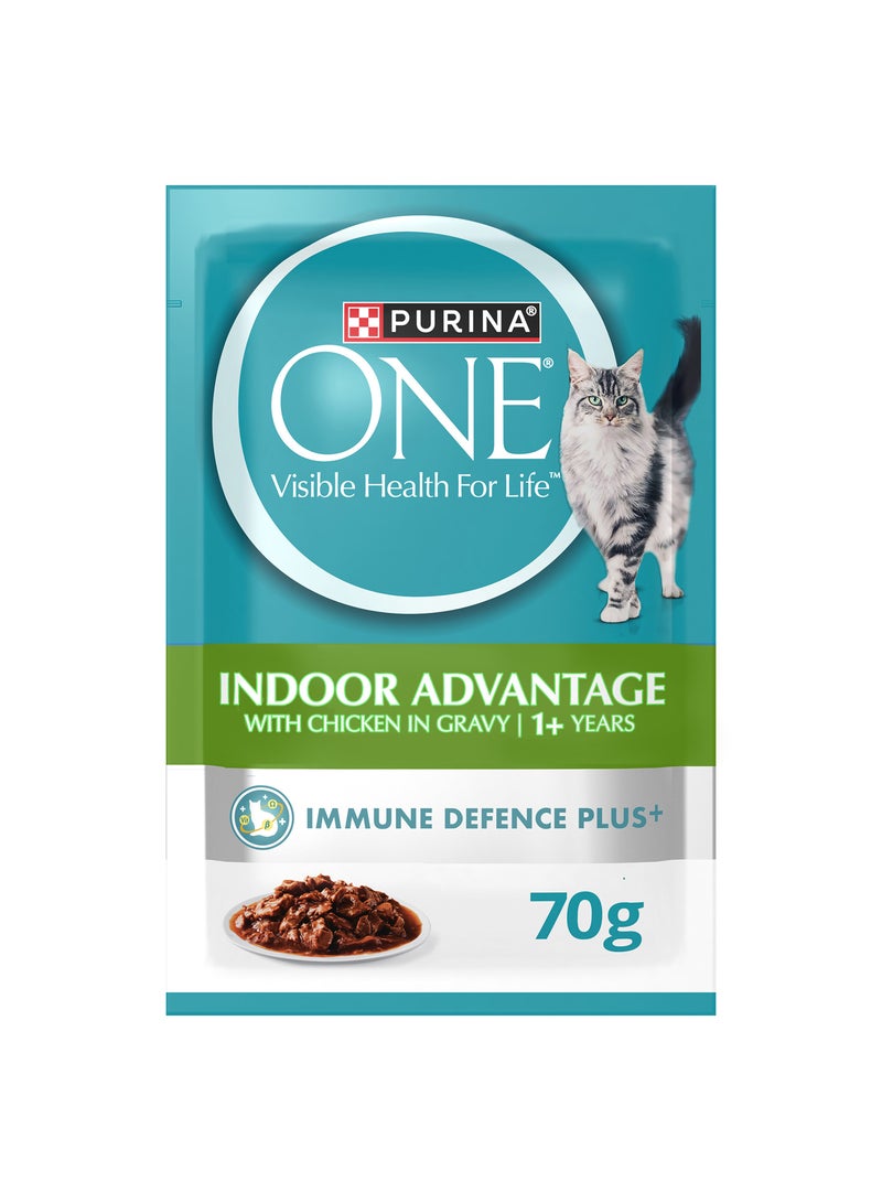 Purina ONE Indoor Advantage with Chicken Wet Cat Food 12 x 70g - Image 2