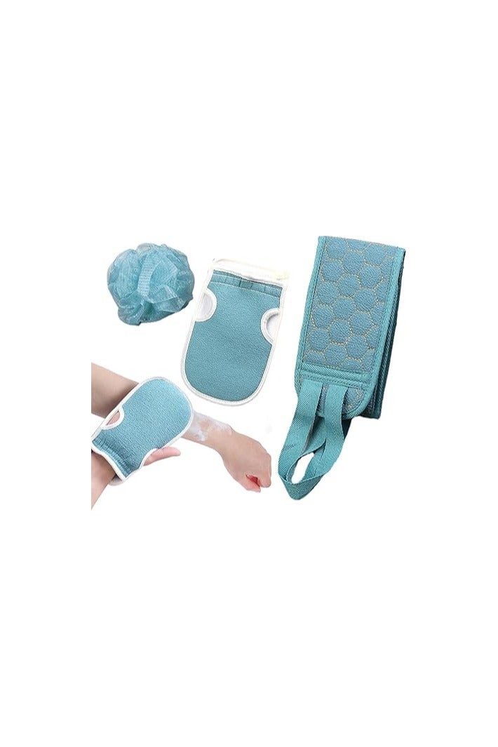 3 Pieces Sponge Body Scrubber Gloves Set Long Strap Back Loofah + Exfoliating Loofah Glove + Multifunctional Bath Loofah - Dead Skin Remover Body Scrubber (Blue) - Image 1