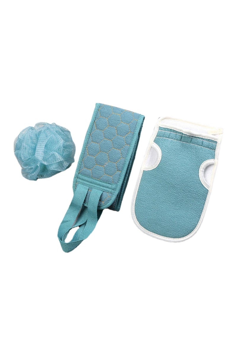 3 Pieces Sponge Body Scrubber Gloves Set Long Strap Back Loofah + Exfoliating Loofah Glove + Multifunctional Bath Loofah - Dead Skin Remover Body Scrubber (Blue) - Image 3