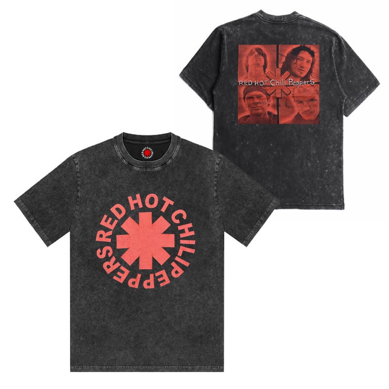 Washed Cotton T Shirt Red Chili Peppers Band Vintage Men - Image 1