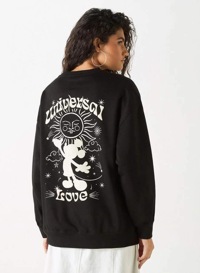Mickey Mouse Print Sweatshirt with Long Sleeves