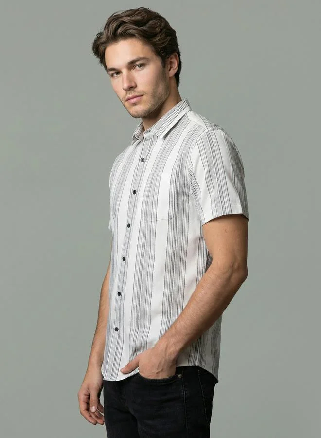 Take Two Men White Striped Short Sleeve Shirt By SNX