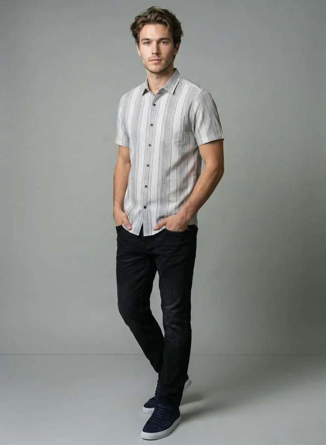 Take Two Men White Striped Short Sleeve Shirt By SNX
