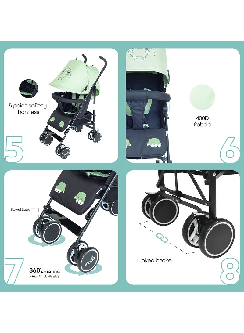 Moon Safari Animal-Themed Umbrella Stroller – Compact, Lightweight, Reclining Seat, Storage Basket, Shoulder Strap, Foldable, for 0 - 36M  to 15kg – Dino Design - Image 3