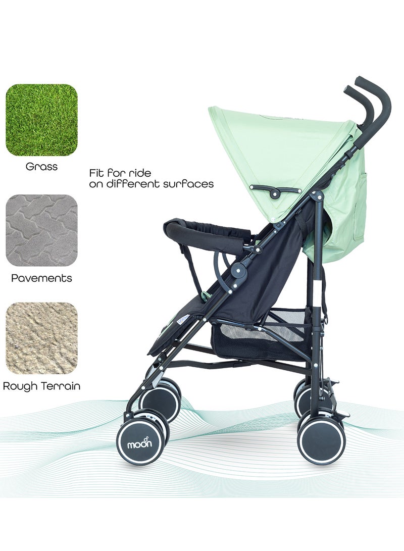 Moon Safari Animal-Themed Umbrella Stroller – Compact, Lightweight, Reclining Seat, Storage Basket, Shoulder Strap, Foldable, for 0 - 36M  to 15kg – Dino Design - Image 5
