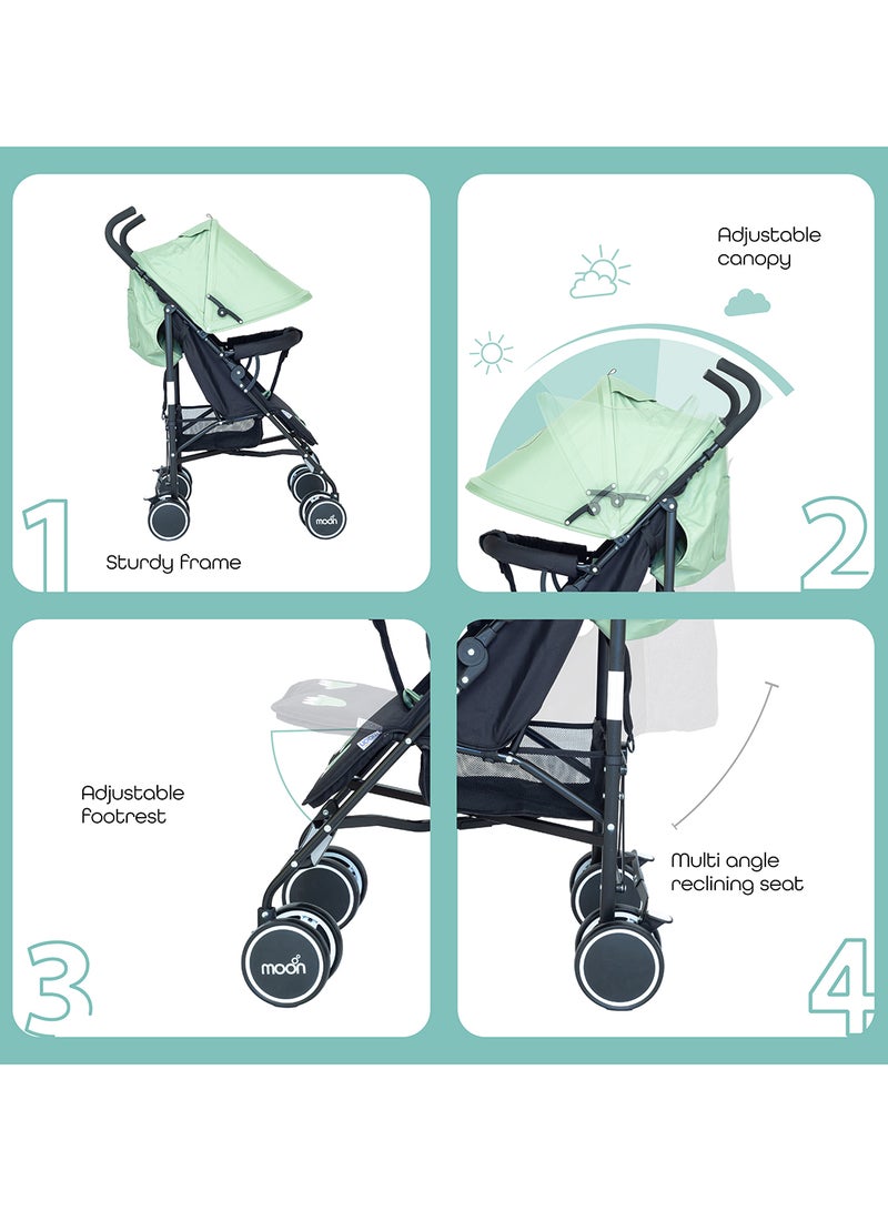 Moon Safari Animal-Themed Umbrella Stroller – Compact, Lightweight, Reclining Seat, Storage Basket, Shoulder Strap, Foldable, for 0 - 36M  to 15kg – Dino Design - Image 2
