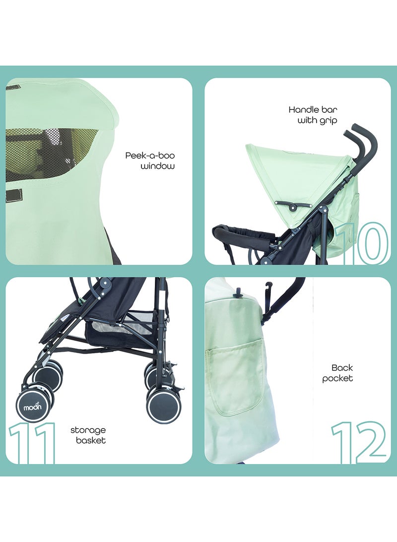 Moon Safari Animal-Themed Umbrella Stroller – Compact, Lightweight, Reclining Seat, Storage Basket, Shoulder Strap, Foldable, for 0 - 36M  to 15kg – Dino Design - Image 4