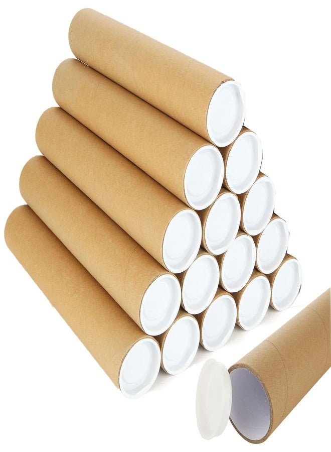 FVIEXE 15Pack Mailing Tubes, 2 x 15 Inch Cardboard Mailing Tube with Caps Shipping Poster Tubes for Document, Artwork, Blueprint Storage - Image 1