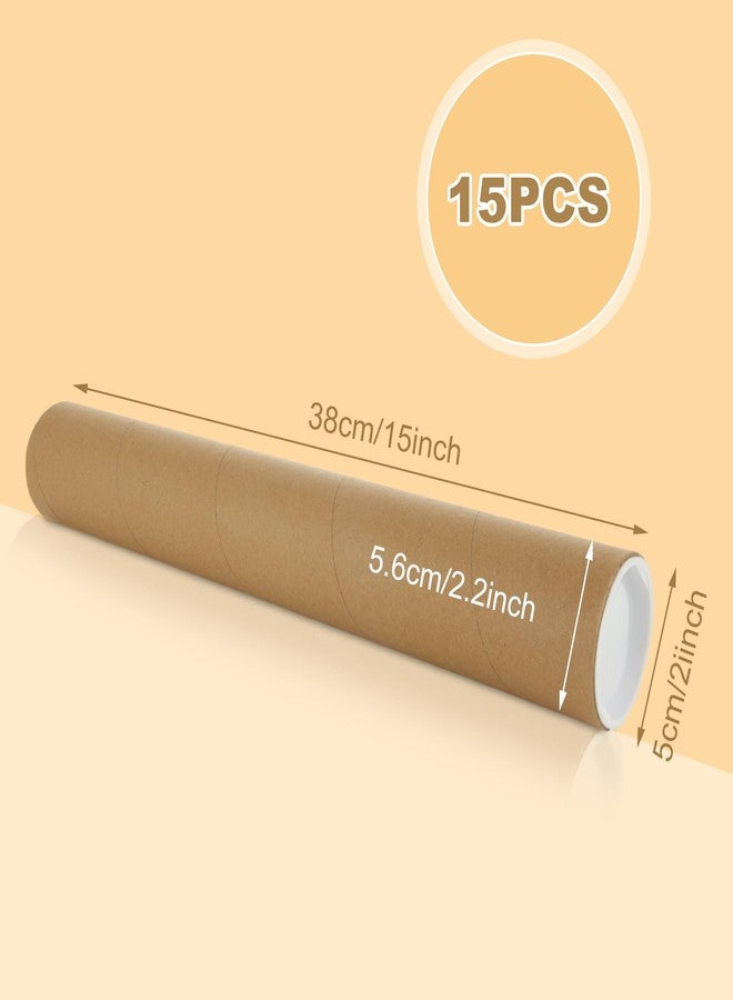 FVIEXE 15Pack Mailing Tubes, 2 x 15 Inch Cardboard Mailing Tube with Caps Shipping Poster Tubes for Document, Artwork, Blueprint Storage - Image 2