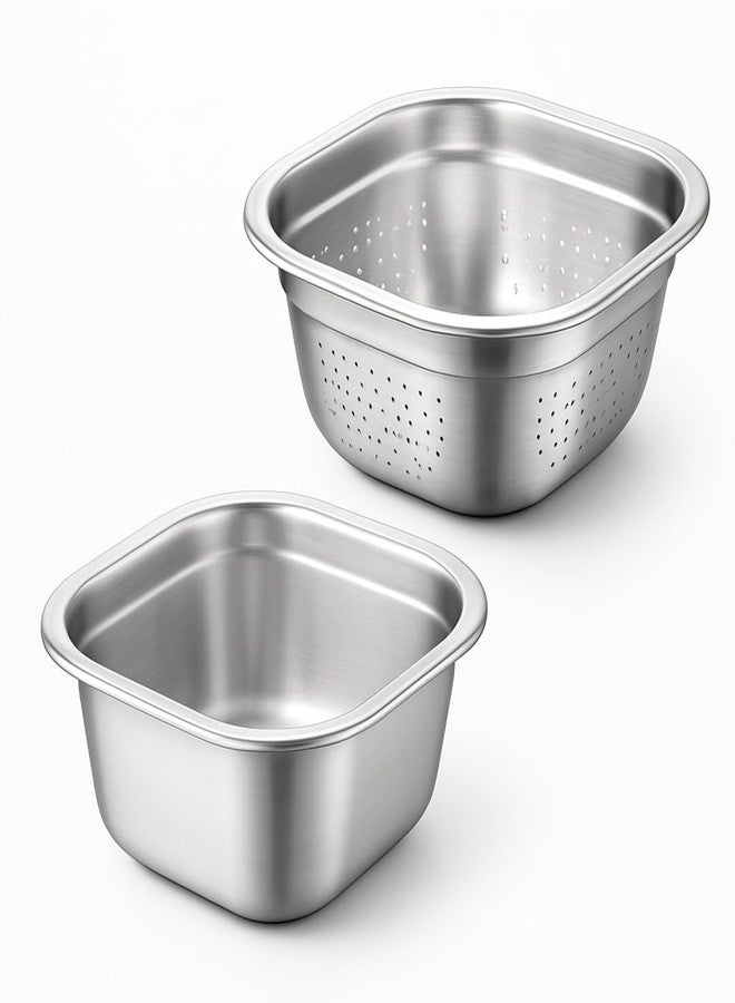 SHREESAMP Square Kitchen Strainer Washing Stainless Steel Colander for Spaghetti Fruits & Vegetable | Food Draining Bowl Sieve Micro-Perforated Stainer | Easy Storage for Kitchen Use Tools & Gadgets - Image 1
