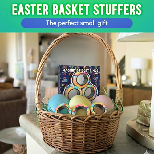 BunMo Easter Basket Stuffers Multicolor Magnetic Rings Improved N45 Magnets BPAFree Quiet Fidget Toy for Adults Teens for Office School Travel Easter Basket Stuffers for Teens - Image 5