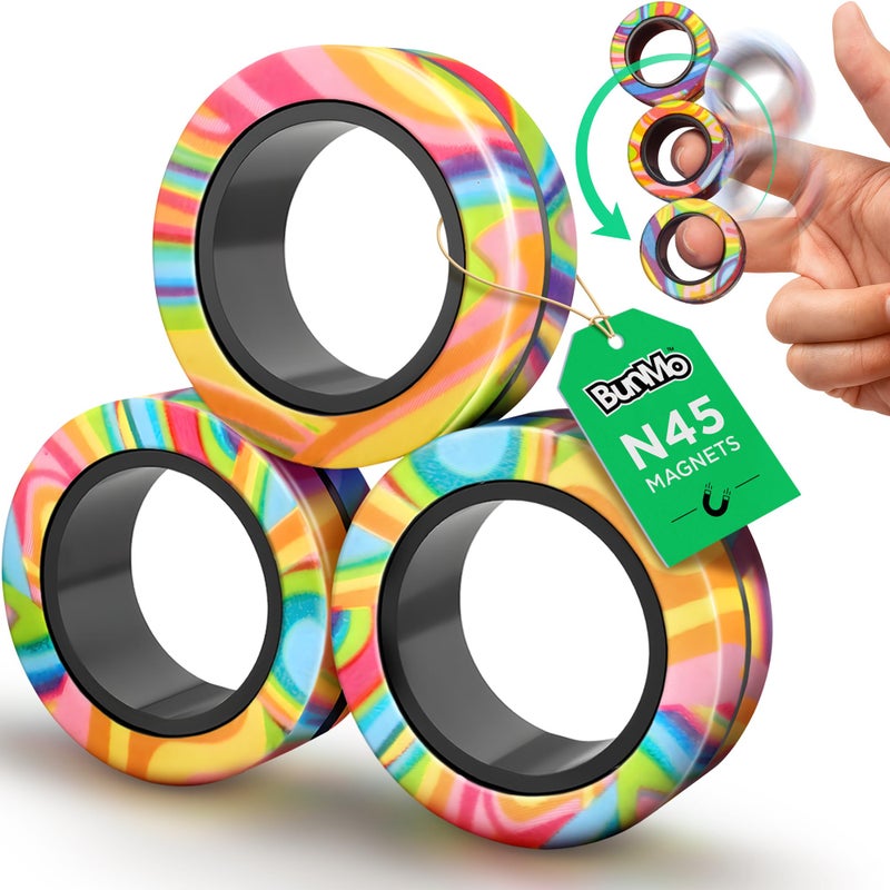 BunMo Easter Basket Stuffers Multicolor Magnetic Rings Improved N45 Magnets BPAFree Quiet Fidget Toy for Adults Teens for Office School Travel Easter Basket Stuffers for Teens - Image 3
