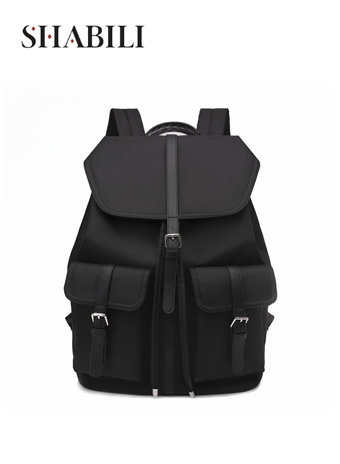 SHABILI Women's Fashion Laptop Backpack, Ladies Oxford Fabric Back Bag School Bag Tourist Bag with Buckle Design and Multi Pockets, Large Capacity Shoulder Bag for Commuting Girls College Studentsï¼ˆBlackï¼‰ - Image 1