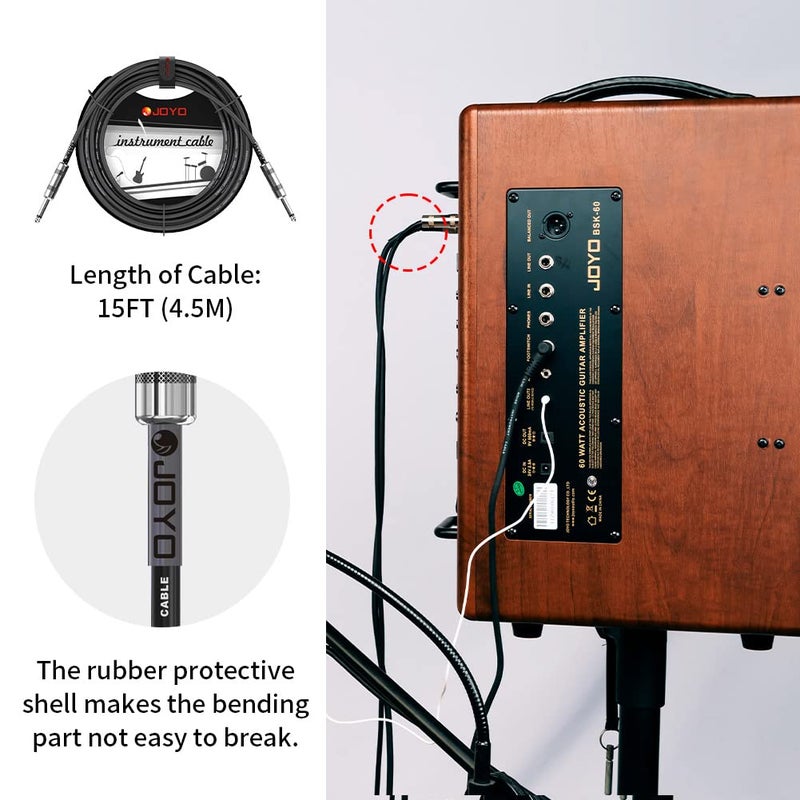 JOYO Audio Instrument Cable 15ft for Bass & Guitar 1/4 Inch Straight Professional Amp Cord (Black, CM-04) - Image 5