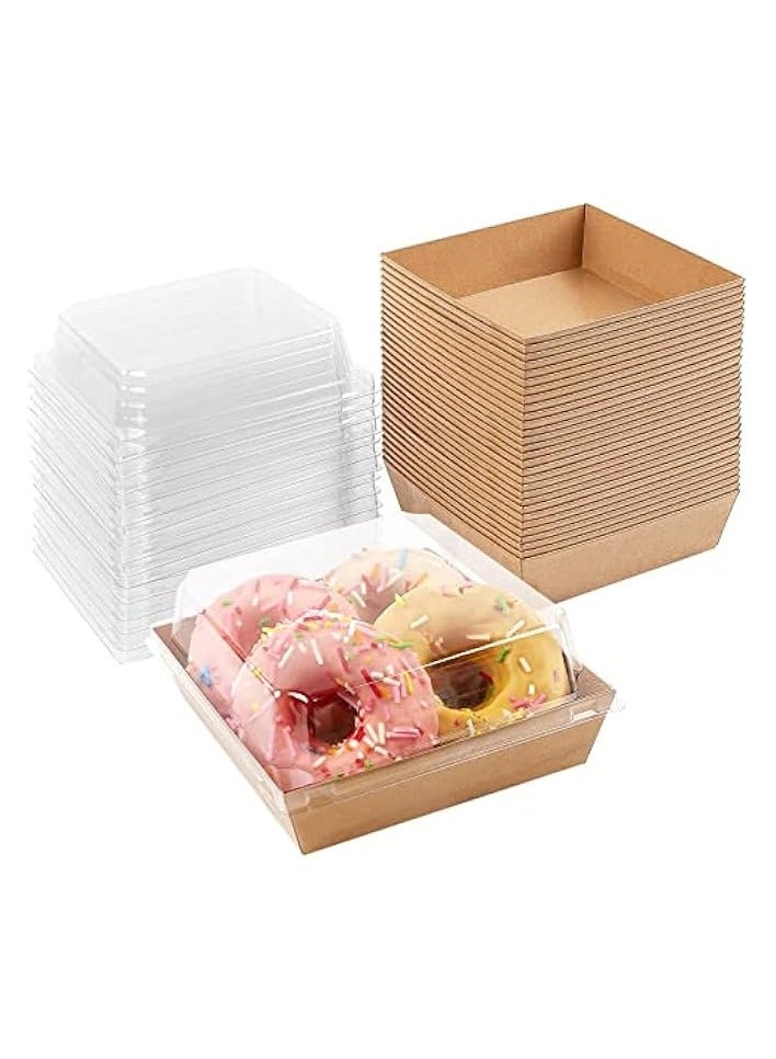 Green Tiger 50 Pack 3.5" Brown Square Disposable Paper Charcuterie Boxes with Clear Lids for Food Desserts and Bakery Items Ideal for Sandwiches - Image 1
