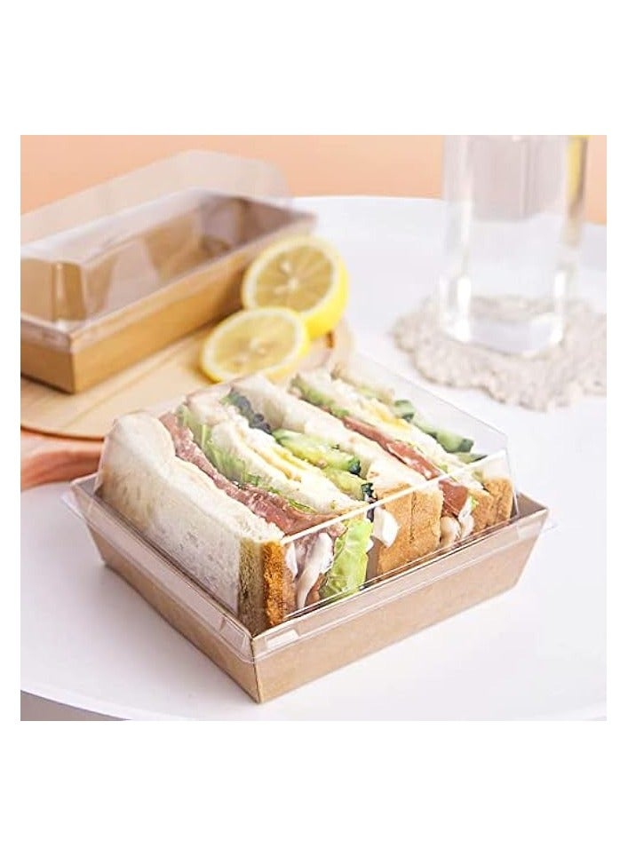 Green Tiger 50 Pack 3.5" Brown Square Disposable Paper Charcuterie Boxes with Clear Lids for Food Desserts and Bakery Items Ideal for Sandwiches - Image 2