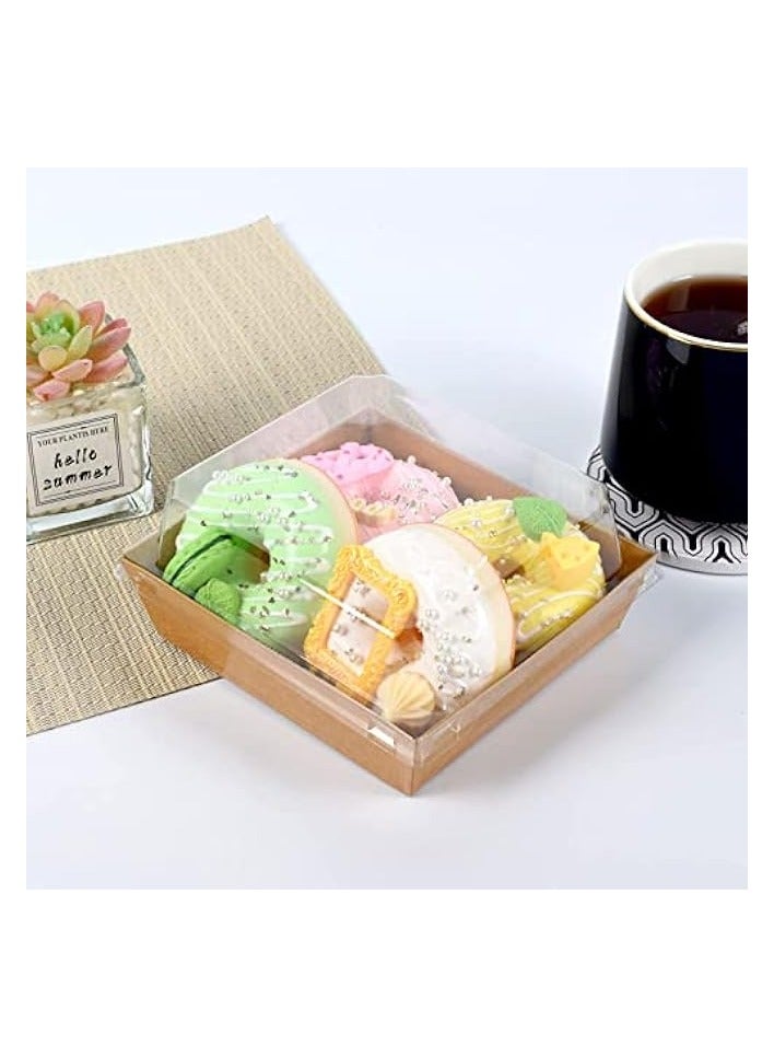 Green Tiger 50 Pack 3.5" Brown Square Disposable Paper Charcuterie Boxes with Clear Lids for Food Desserts and Bakery Items Ideal for Sandwiches - Image 3