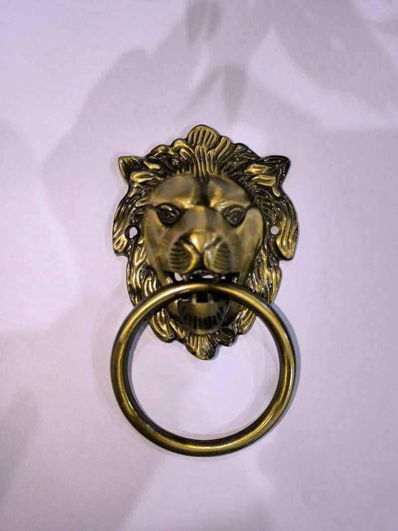 PTC Accessories Vintage King Royal gate Decor Lion Mouth with Brass Door Knocker pullers Decorative Antique Design Lion Face Door Decor Antique Design Lion Face Door Brass Handle Pull Pack of 1 - Image 2