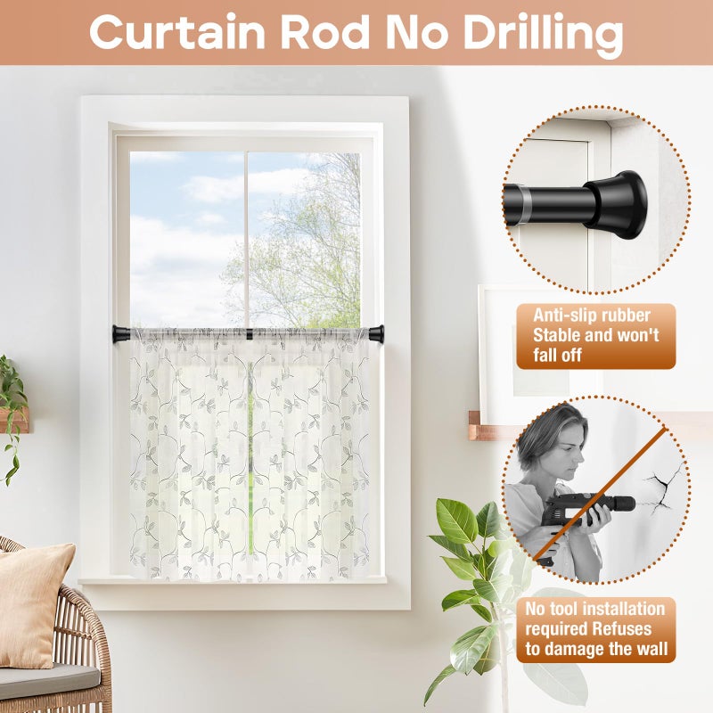 WEIXINHAI 2 Pack Black Spring Tension Curtain Rods 23-46 Inches, 0.7" Diameter, Spring Loaded Curtain Rods No Drilling, Adjustable Small Tension Rod for Windows, Bathroom, Kitchen, Doorway, Closet - Image 2
