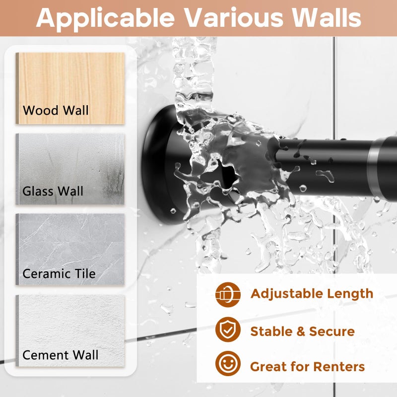 WEIXINHAI 2 Pack Black Spring Tension Curtain Rods 23-46 Inches, 0.7" Diameter, Spring Loaded Curtain Rods No Drilling, Adjustable Small Tension Rod for Windows, Bathroom, Kitchen, Doorway, Closet - Image 4