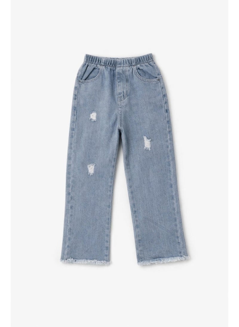 شي إن بنطلون جينز أطفال للجنسين أزرق بخصر أستك – كاجوال يومي مريح (9–10 سنوات) - Image 5